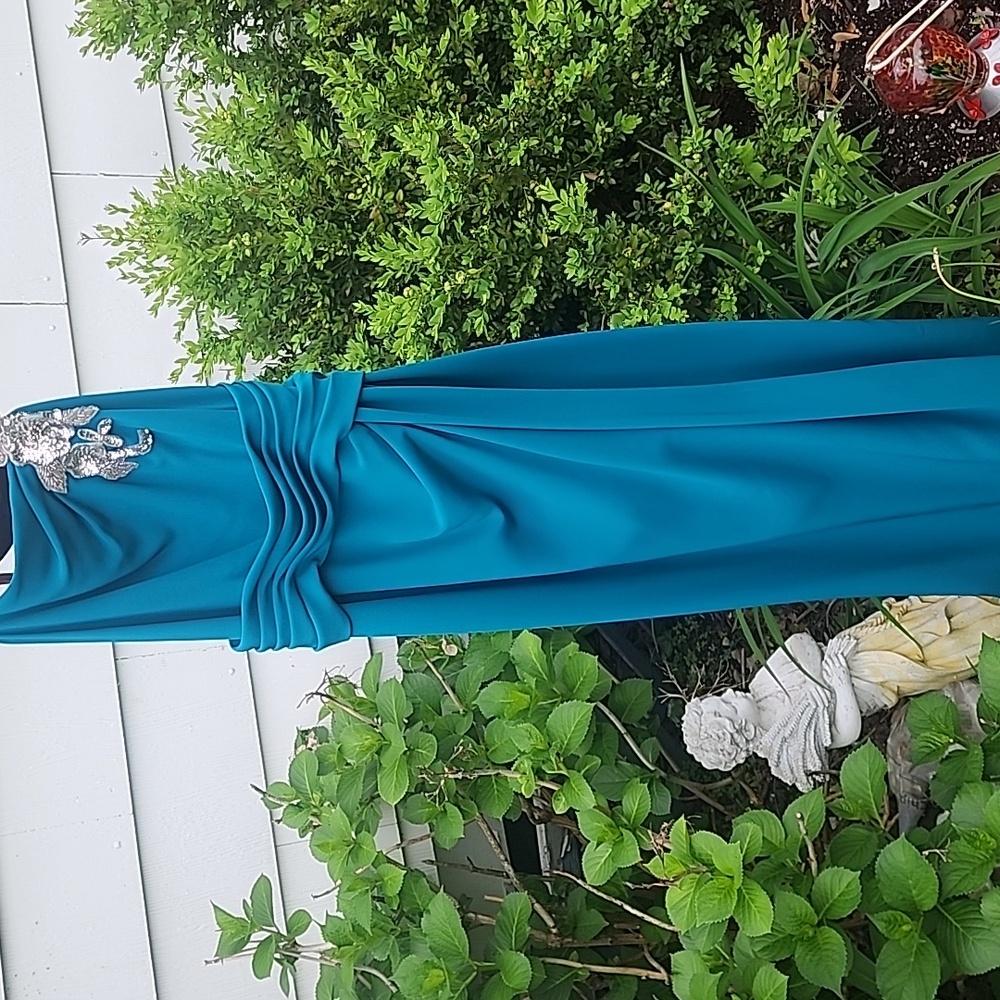 Alyce Designs Womens GUC Wedding Part Sz 12 Vintage Dress with Shawl Teal Silver